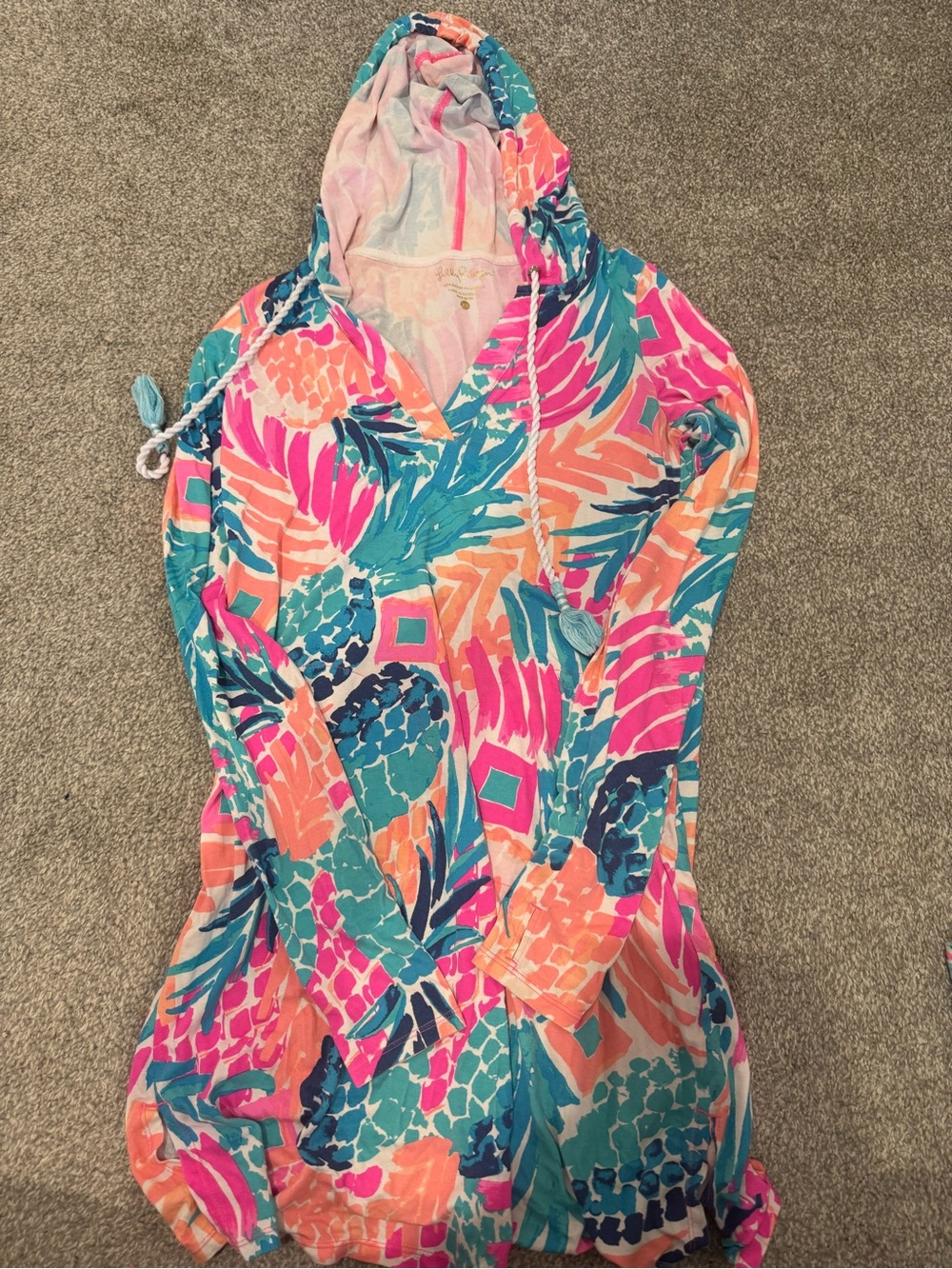 Women’s Tropical Hooded Swim Cover-Up - Pink & Teal